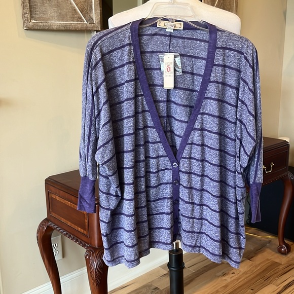 Comfy Decree Purple Stripe Oversized Sweater Cardigan S M L New - Picture 4 of 10